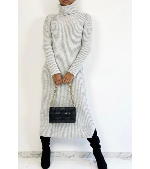 Longue robe pull grise