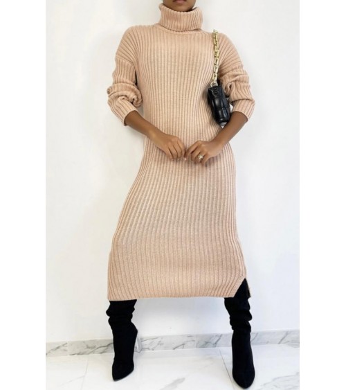 Longue robe pull rose