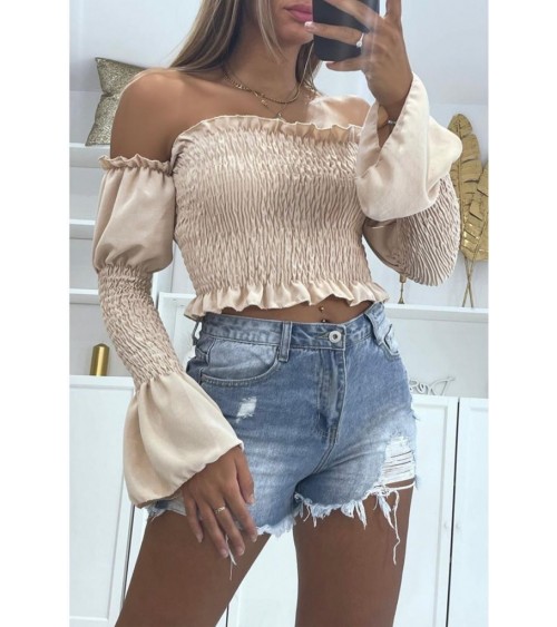 Crop top beige à manche longue